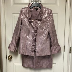 John Meyer Collection Elegant Pink Ruffled Jacket and Skirt Set